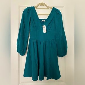 Long Sleeve Corset Mini Dress in turquoise. NWT.